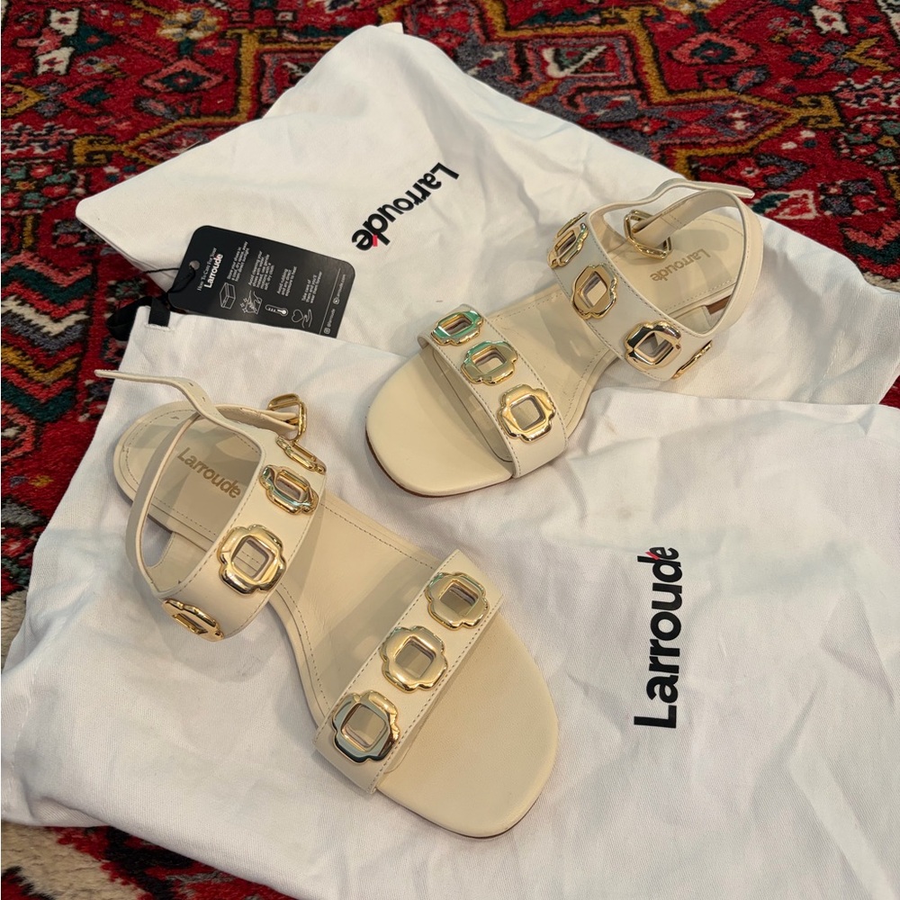 Larroude Beige Sandals with Gold Details